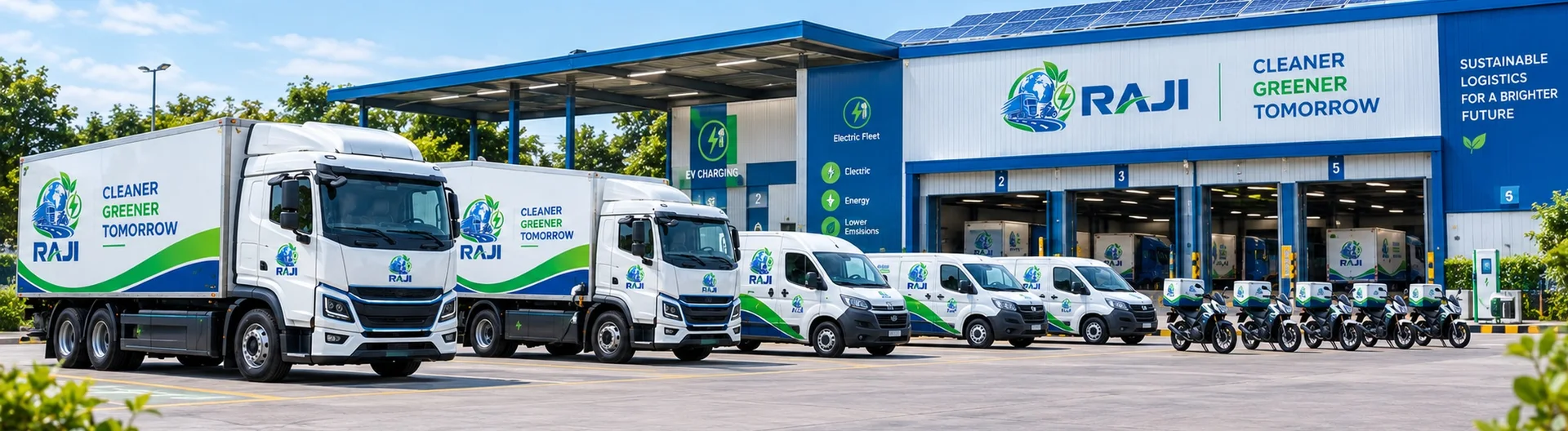 Concept of the planned RAJI electric delivery fleet outside a Nairobi distribution facility